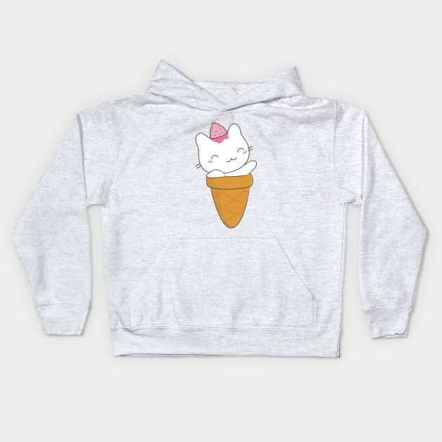 Kawaii Ice Cream Cat Kids Hoodie by happinessinatee